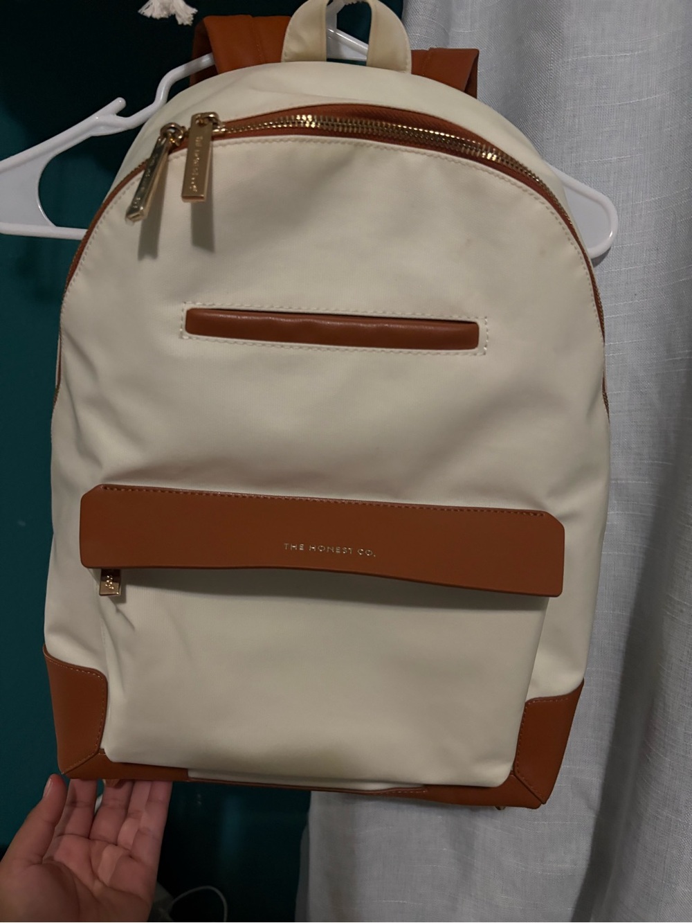 The Honest Company Cream and Tan Accent Backpack